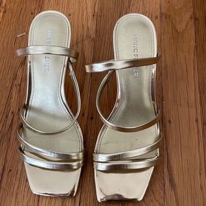 Marc Fisher Gold Octagonal Strappy Heels